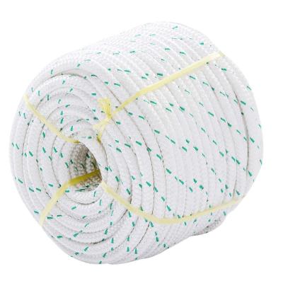 China 3/8 strong in x 100 ft white poly diamond-braid rope with blue stock for sale