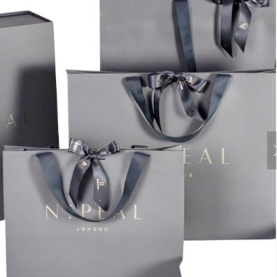 China Custom Various Size Matte Black Color Ivory Shopping Paper Bag Recyclable With PP/Cotton/Ribbon Rope For Clothes Paper Bag for sale