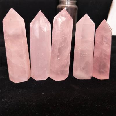 China Wholesale Point Tower Crystal Wand Good Price Crystal Healing 4-10Cm Rose Quartz Tower High Quality Rhinestone Back Large for sale