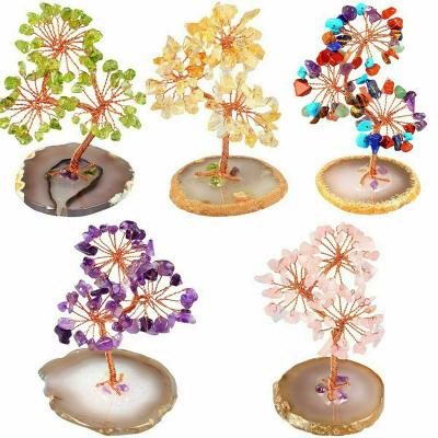 China Rose Quartz Lucky Fortune Flower Agate Slice Gemstone Natural Fengshui Crystal Lucky Tree Multi Stone Crystal Money Tree Christmas Tree Healing for sale