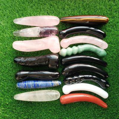 China Europe Wholesale Long Magic Wand Glass Dildos De Cristal Clear Rose Quartz Crystal Yoni 18Cm Obsidian Dildos For Women for sale