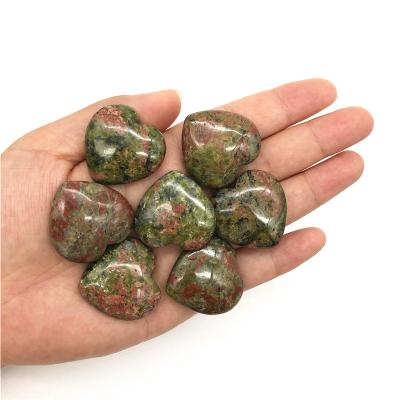 China Cheap Natural Europe Quartz Heart 2-2.5-3CM Unakite Crystal Heart Carved Homemade For Gift for sale