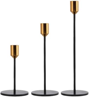 China Home decoration candle holders, black tall candlestick holders, metal set of 3 for sale