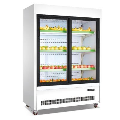 China Vertical Commercial Fruit Display Cooler 1300L 220V/50Hz Power Supply for sale