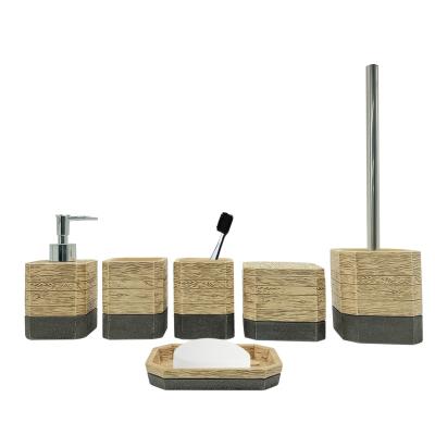 China Sustainable Company (8 Years) Industry Experience Modern Simple Cement Texture Effect With Wooden Cover Bathroom Accessories Set for sale