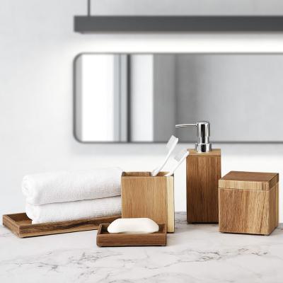 China Sustainable Decoration Natural Wood With Amenity Tray Bathroom Accessories Set For Hotel Or Home for sale