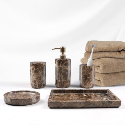 China Sustainable Modern Brown Marble Color In Simple Style Bathroom Set Accessories for sale