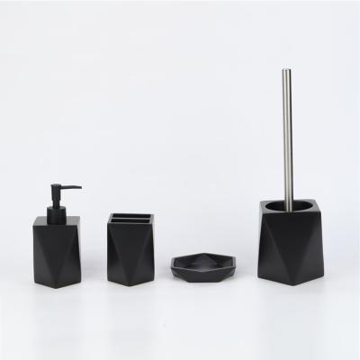 China Sustainable New Style Polygon Design Bathroom Sets Matte Black Color Accessories Resin Bathroom Sets for sale