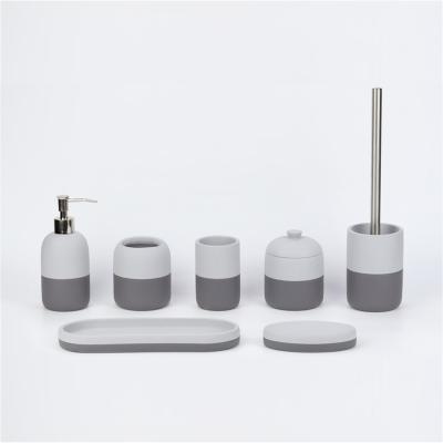 China 2022 Viable New Fashion Style White And Gray Color Double Color Resin Bathroom Sets 6 Pieces For Home for sale