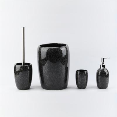 China New Fashion Sustainable Style Bright Black Color 2022 4 Piece Resin Bathroom Sets For Hotel for sale