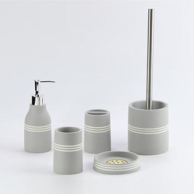 China 2022 Viable Best Selling New Nordic Style Gray And White Line 5 Piece Resin Bathroom Sets For Home for sale