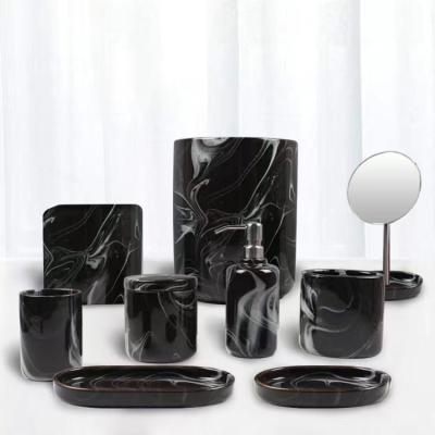 China Sustainable Style Modern Black Marble Effect Ceramic Bathroom Accessories Set For Home Hotel Bathroom for sale