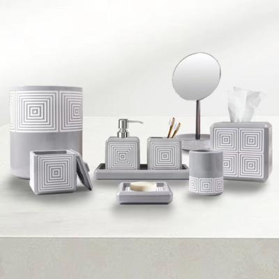 China Sustainable Excellent Quality Luxury Ceramic Bathroom Sets With Square Debossed And White Color Filled for sale