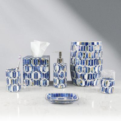 China Excellent Quality Sustainable Luxury Blue Glass Mosaic 6 Pcs Ombre Bathroom Accessories Bathroom Set for sale