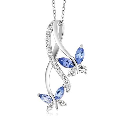 China Punk 925 Sterling Silver Butterfly Infinity Pendant 1.21 Ct Marquise Gift Silver Necklace for sale