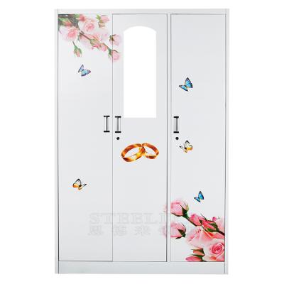 China Design 3 Door Steel Wardrobe Wardrobe Closet With Mirror for sale