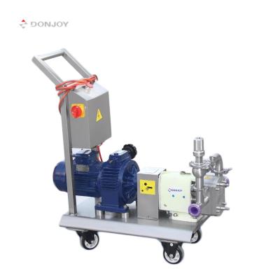 China DONJOY Food and Beverage Industry Sanitary Twin Rotor Lobe Pump Heating Jacket for Honey with 4 Wheel Movable Trolley for sale