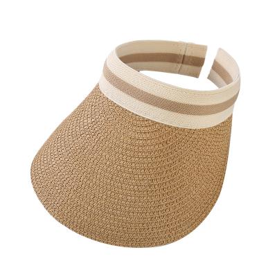 China Sun Straw Visor Hat Adjustable Topless Straw Visor Cap Korean Summer Wide Character Beach Character Brim Breathable Empty Top for sale