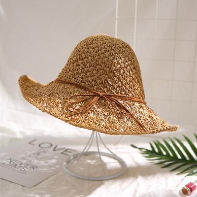 China Wholesale Character Straw Hat With Big Brim Straw Hat Foldable Handmade 2021 Character Fashion Round Summer Beach Crochet And Tie For Sun Shade for sale