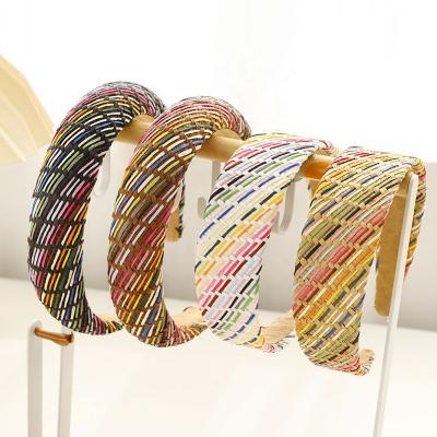 China Wholesale Web Celebrity Ladies Headbands Straw Retro Braided Thick Sponge Fashion Popular Border Headband for sale