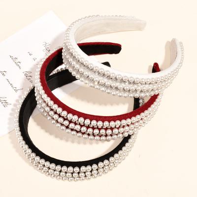 China New Popular Fashion Pearl Headband With Diamond Velvet Light Luxury The Retro Headband for sale