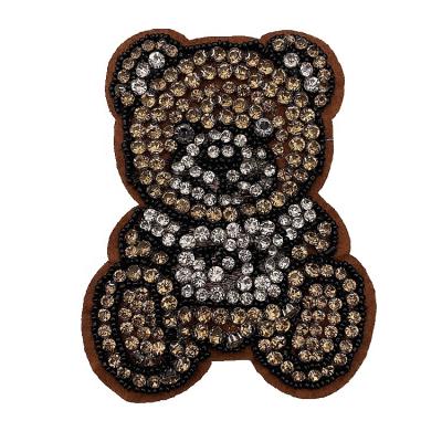 China Fashion Trendy Handmade Rhinestone Beaded Patches Toy Bear Sew on Patch Crystal Patch Beaded Applique Cute for sale