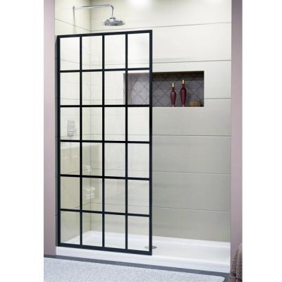 China Traditional Modern Design Bathroom Tub Door Screen Shower Door Black Glass Grid for sale