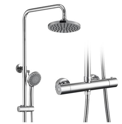 China Without Sliding Bar Bathroom Exposed Chrome Thermostatic Brass Bathroom Rain Shower Faucet Mixer Tap Shower Set for sale