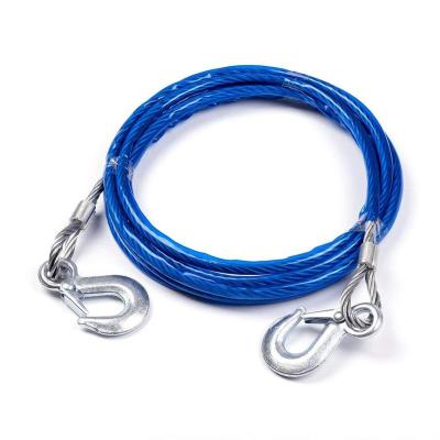 China Heat treatment 4M 5 Tons Steel Wire Tow Cable Tow Strap Towing Rope with Hooks for Heavy Duty Car Emergency for sale