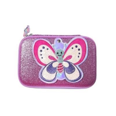 China Schools & Custom Cheap Cute Shiny Mirror Butterfly Embroidery Offices EVA Glitter Pu Leather Pencil Case PU Leather Pencil Case Gift for sale