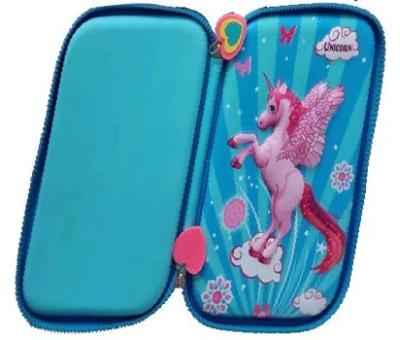 China Schools & Offices Yes Novelty Schools Desks Use Portable Magnetic Leather 3D Unicorn Hard Eva Stationery Kids Pencil Case for sale