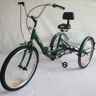 China Factory direct wholesale old force big adult tricycle 24 inch pedal folding tricycles with rear basket for loading for sale