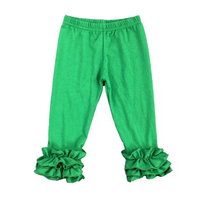 China Sustainable Kids Boutique Clothes Babies Ruffle Pants Kids Knit Cotton Solid Colors Green Leggings for sale