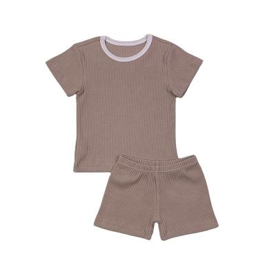 China Summer Kids Casual Baby Boy Outfits Wholesale Kids Solid Color Ribbed Shorts Clothes 1 Sets for sale