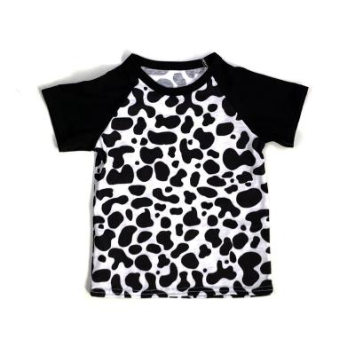 China Fashionable Clothes Toddler Kids Long Sleeve Shirt Cow Print Kids T-shirts Boys Short Sleeve Knit Boutique Tops for sale