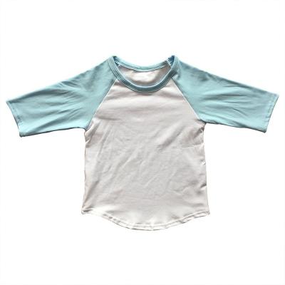 China Viable Wholesale Boutique 100 Cotton Kids T-shirt Raglan Sleeves Baby Tops Toddler Solid Blank Shirts for sale