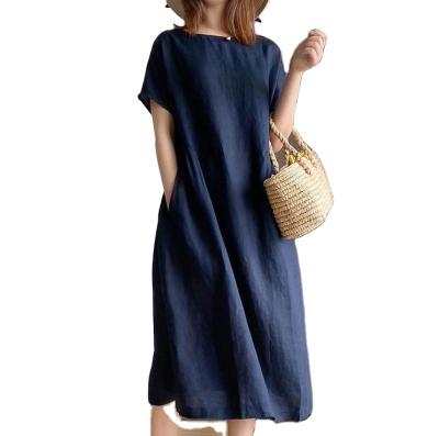 China Anti-wrinkle 2021 Spring Summer Ladies Dress Women Dress Loose Designs Women Fat Cotton Linen Dress for sale