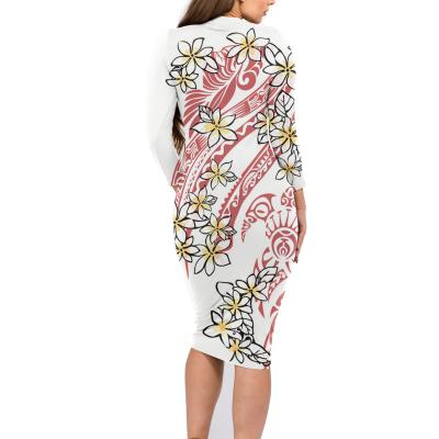 China Breathable Fashion Dresses 2020 Women White Polynesian Tribal Floral Print Plus Size Club Dress Female Dinner Dresses For Ladies for sale