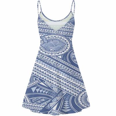 China Anti-Static Summer Dresses Casual Women Samoa Polynesian Dresses Floral Backless Sleeveless Summer Spaghetti Strap Midi Dress for sale