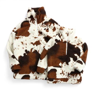 China Cow Viable Pattern Winter Hotsale Collar Women Sherpa Pullover Mommy and Me Tops Top Hoodies for sale