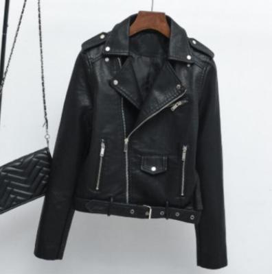 China New viable winter women short leather coat locomotive leather jacket fashion women's factory wholesale slim for sale