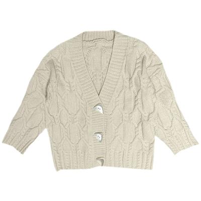 China Plus Size Sweaters 2021 Anti-Shrink Button 100% Viscous Cable Distressed Sweater Knitted Women Sweater Cardigan for sale