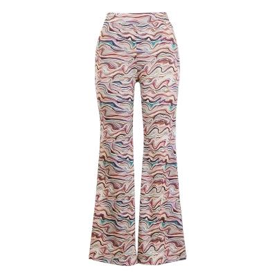 China Anti-pilling 2021 European and American women's new summer temperament high-waisted bell-bottom wavy women's pants thin color disagreement for sale