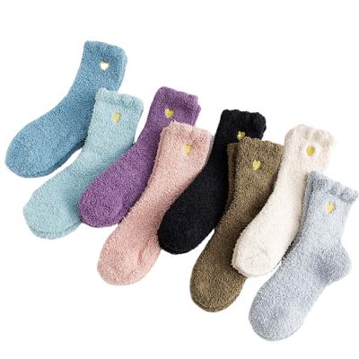 China Wholesale Winter Breathable Fuzzy Fluffy Funny Women's Embroidery Heart Thick Warm Socks for sale