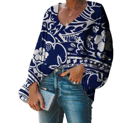 China 100% Custom Made Floral Print Polyester Fabrics Office Blouse Womens Blouse 2020 Polynesian Tribal Long Sleeve Blouse Shirt For Women for sale