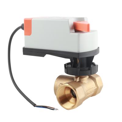 China Home Kitchen DN32 1-1/4 Inch Three Way Brass Ball Valve With AC24V AC220V Actuator for sale