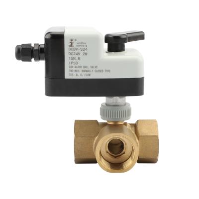 China DC12V DC24V home kitchen control electric trigger equipped with DN25 three way electric brass ball valve for sale