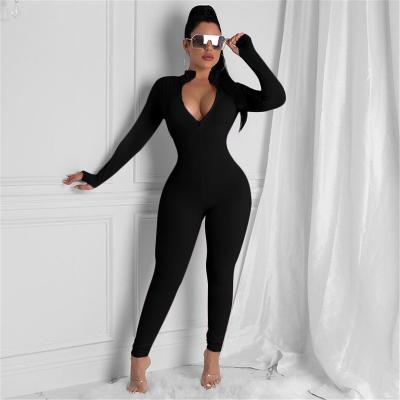 China Source Factory OEM Female Black New Arrival 2021 8380 Breathable One Piece Women Long Sleeve Casual Overalls Women Overalls With Zipper for sale