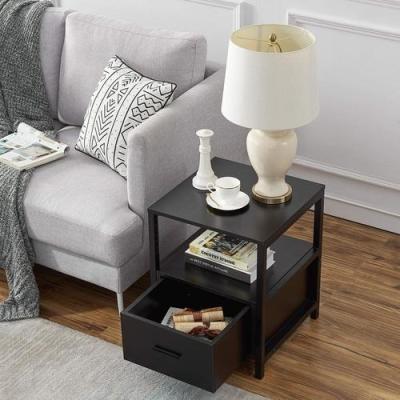 China Best Selling Extendable With Removable Side Sofa Table For Bedroom And Living Room Nightstand Solid Wood Black Bedside Table for sale