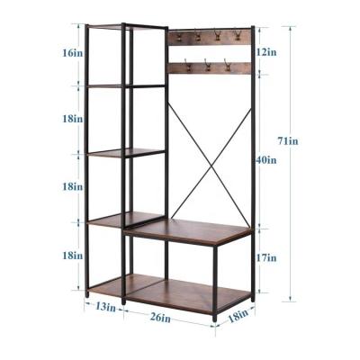 China Rustic Rac Furniture Modern Design Metal Frame Brown Coat Shoe Rack Hat Tree Elegant Sturdy Sturdy Wooden Coat Rack for sale